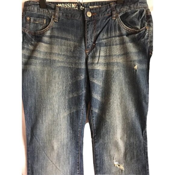 Mossimo Blue Denim Distressed Bootcut Jeans Plus 15S Medium Wash Stretch 36x30 - Picture 3 of 8